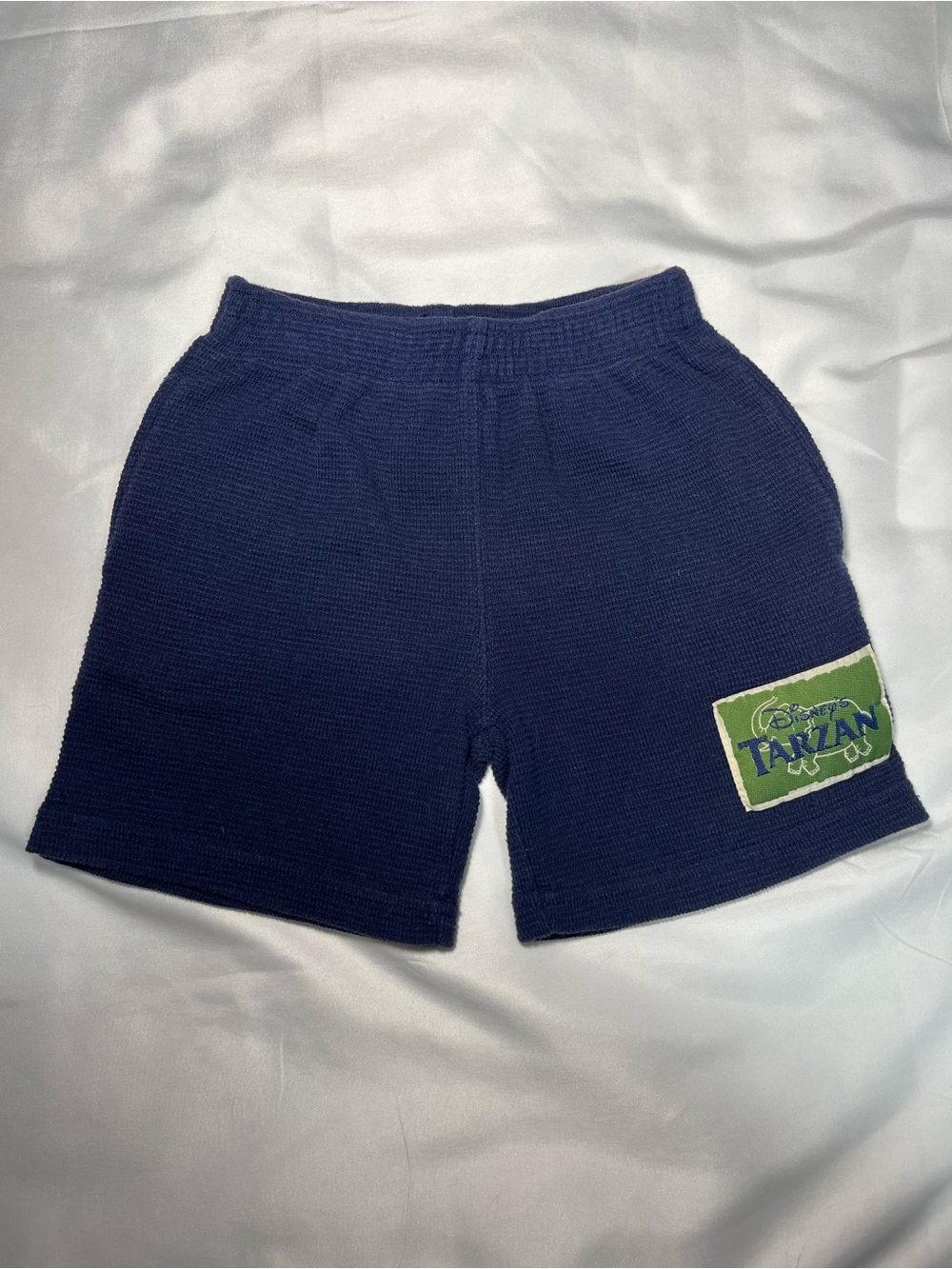Vintage Disney Tarzan Toddler Shorts‎ 2T Blue Waffle Knit Pockets Rare